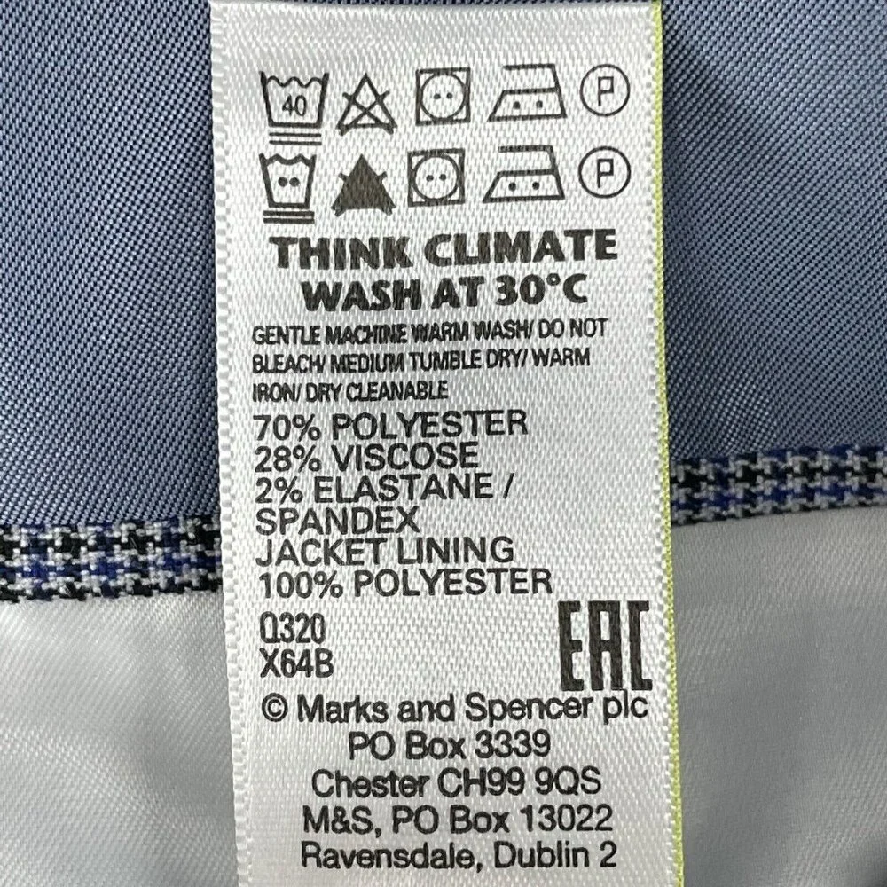 Marks & Spencer Blue Houndstooth Easy Care 2 Button Vented Sports Blazer Size 44